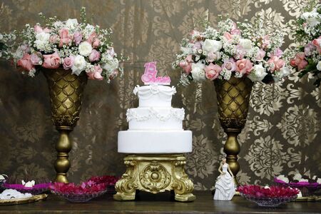 Party cake, 15 year old birthday cake, fifteen years old. Festival, beautiful.の写真素材