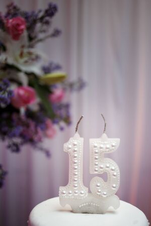 Party cake, 15 year old birthday cake, fifteen years old. Festival, beautiful.の写真素材