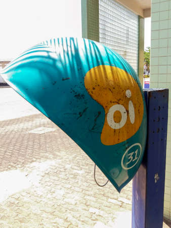 Minas Gerais, MG / Brazil - October 14, 2019: old public telephone equipment Brazilian operator Oi