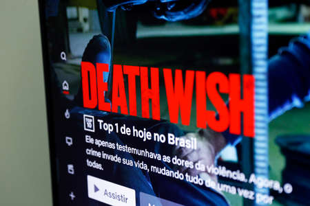 Oliveira, MG / Brazil - 2020-05-12: television screen with detail from Death Wish presented in Brazilのeditorial素材