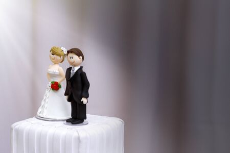 beautiful statues of bride and groom decorative wedding cake - wedding bride and groom couple doll in wedding cakeの写真素材