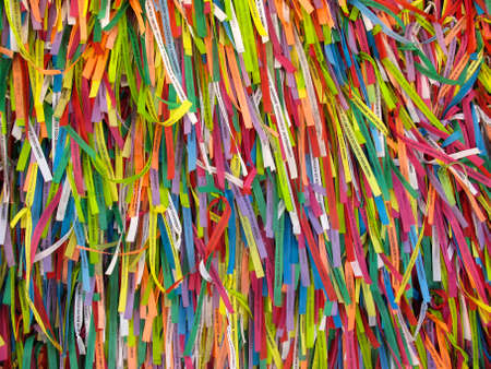 Jericoacoara, Ceara / Brazil - January, 20, 2020 - several colored ribbons and messages used by...