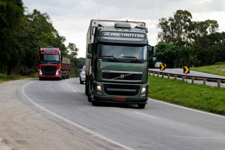 Minas Gerais / Brazil - December 12, 2018: transport truck on the Fernao Dias highway, BR 381のeditorial素材