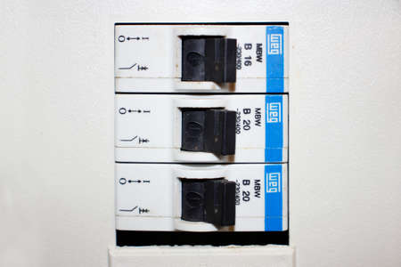 Natal, Rio Grande do Norte, Brazil - January 18, 2021: Set of electric switches or circuit breakers from the company WEGのeditorial素材