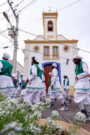 Oliveira, Minas Gerais, Brazil - August 8, 2018: congado - guard during party parade of Our Lady of...