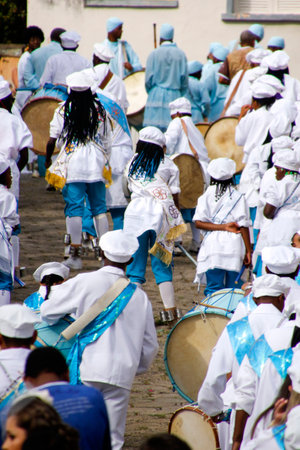 Oliveira, Minas Gerais, Brazil - August 8, 2018: congado - participants, musicians and dancers participating in guarding the rosary festivalのeditorial素材