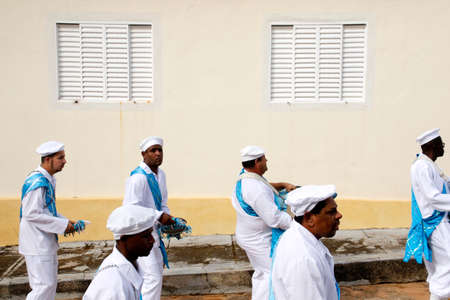 Oliveira, Minas Gerais, Brazil - August 8, 2018: congado - participants, musicians and dancers participating in guarding the rosary festivalのeditorial素材