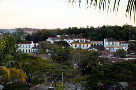 Tiradentes, Minas Gerais, Brazil - July 14, 2021: houses and characteristic architecture in the historic city Tiradentes, interior of Minas Geraisのeditorial素材