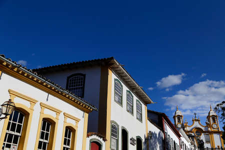 Tiradentes, Minas Gerais, Brazil - July 14, 2021: houses and characteristic architecture in the historic city Tiradentes, interior of Minas Geraisのeditorial素材