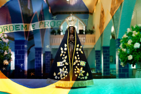 Statue of the image of Our Lady of Aparecida, mother of God, patroness of Brazilの写真素材