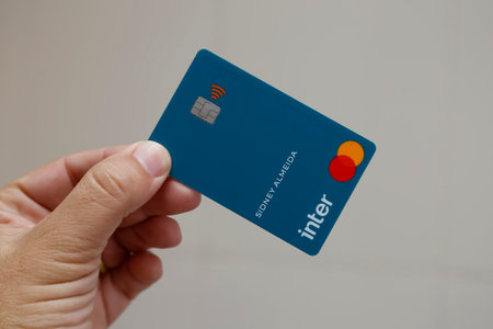 Minas Gerais, Brazil - July 09, 2022: Inter bank logo credit card and Mastercard brand