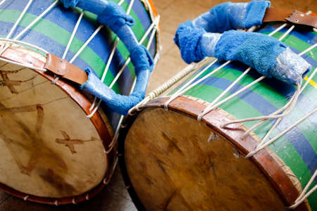 detail of percussive instruments characteristic of the rosary festivalの写真素材