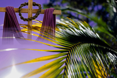Holy Week. Detail of branches with selective focus. Traditional Catholic celebration Palm Sunday....