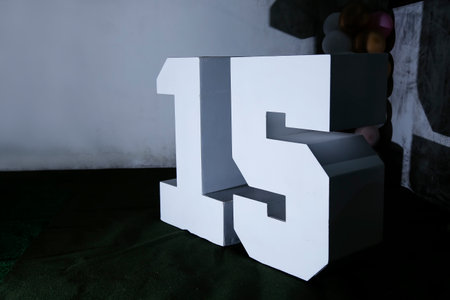 sculpture of number fifteen full size in white color - party fifteen yearsの写真素材