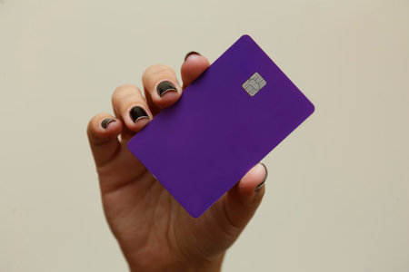 purple credit or debit card. Digital payment system.