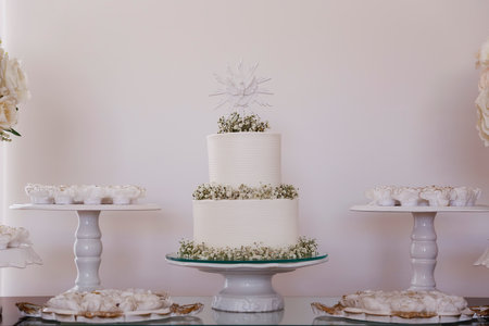 beautiful party cake depicting baptism - delicious candy party, christening cake, candy celebration, reception, foodの写真素材