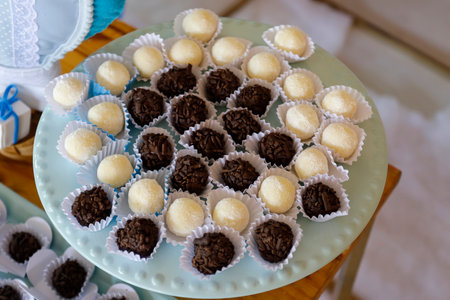 delicious sweet party, brigadeiro and beijinho sweets, sweet celebration, reception, foodの写真素材