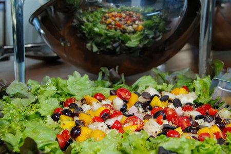 salad, plate with several different, contrasting and cold foodsの写真素材