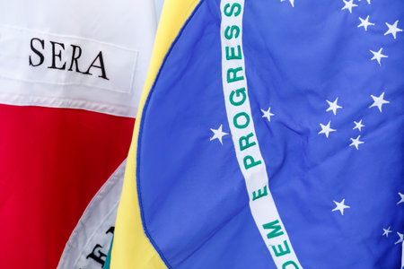 Brazil and Minas Gerais state flag - red color and horizontal white background - state symbol - Brazil flagの写真素材