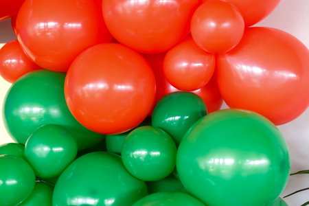 various and colorful balloons backdrop - childrens birthday party with bold colorsの写真素材