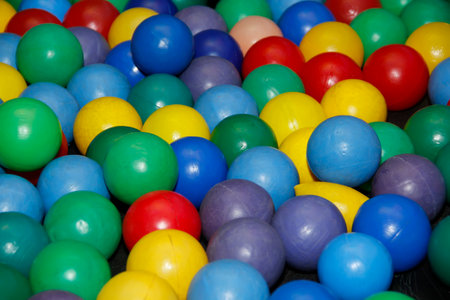 Vibrant image of colorful plastic balls with invisible background, perfect for kids, fun, and creative decorationの写真素材