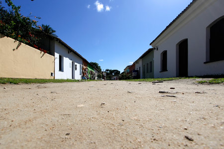 Porto Seguro, Bahia, Brazil - July 18, 2021: main street of the historic center, cidade alta, in the...