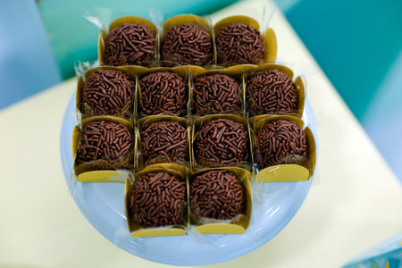 Vibrant image of assorted brigadeiros for kids party, perfect for decoration and celebration with...