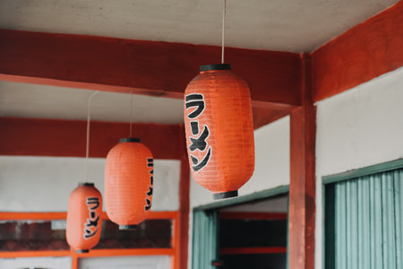 Japanese Lanterns at restaurant at Wonosobo, Indonesiaの写真素材