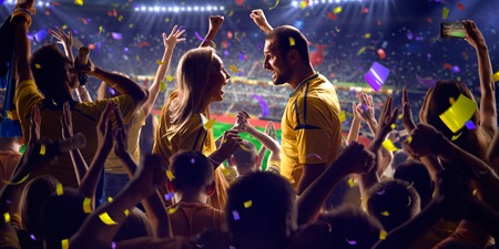 Fans on stadium soccer game Confetti and tinselの写真素材
