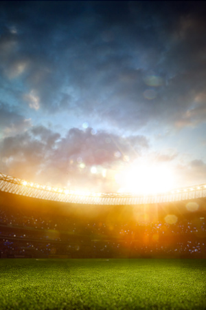 Evening stadium arena soccer field defocus backgroundの写真素材