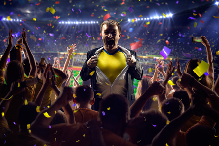 Fans on stadium soccer game Confetti and tinselの写真素材