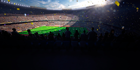 Football Arena Stadium Day championship win. Confetti and tinselの写真素材