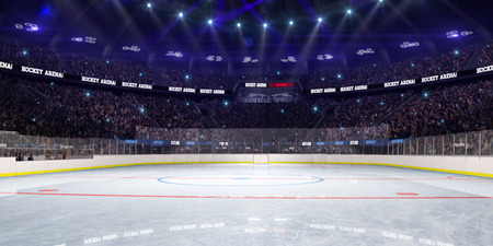 Sport hockey stadium 3d render whith people fans and lightの写真素材
