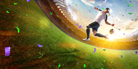 soccer player virtual reality helmet in action.stadiumの写真素材