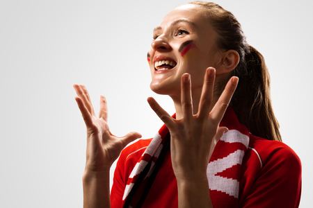 Soccer fan emotions in action gray backgroundの写真素材