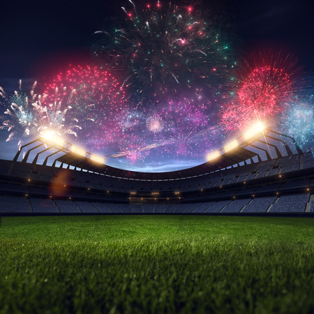 Stadium night light without people fireworks 3D renderingの写真素材