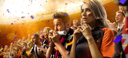 stadium soccer fans emotions portrait woman panorama wievの写真素材