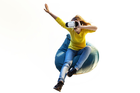 Young woman used Virtual reality helmet VR.の写真素材