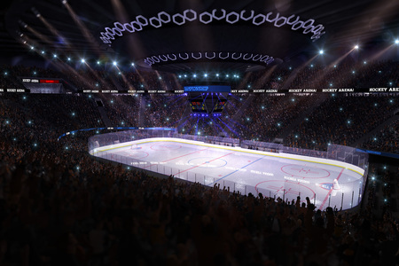 Sport hockey stadium 3d render whith people fans and lightの写真素材