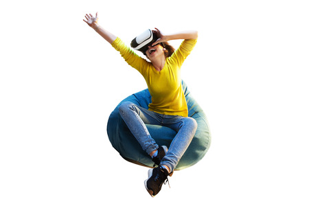 Young woman used Virtual reality helmet VR.の写真素材