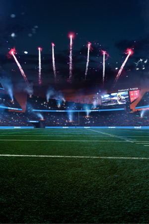 Empty American fotball field. celebrate win or touchdown. focus in grass. little unfocus in backgroundの写真素材