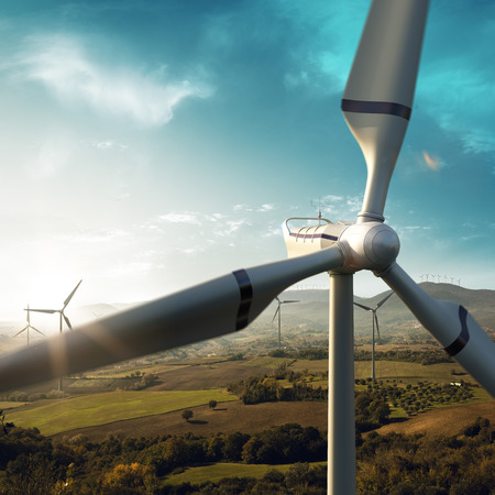 Windmill generator top wiev on the beautiful background. Sunset natureの写真素材