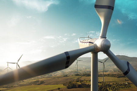 Windmill generator top wiev on the beautiful background. Sunset natureの写真素材