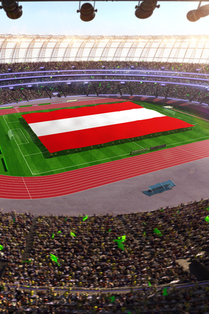 people hold Austria flag in stadium arena. field 3d photorealistic render illustrationの写真素材
