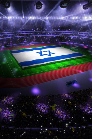 people hold Israel flag in stadium arena. field 3d photorealistic render illustrationの写真素材
