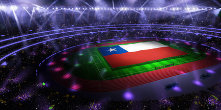 people hold Chile flag in stadium arena. field 3d photorealistic render illustrationの写真素材