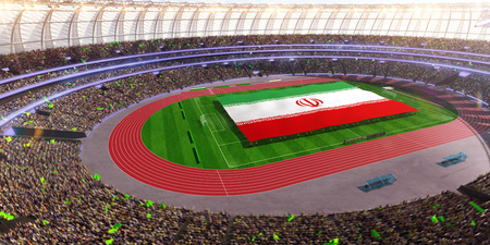 people hold Iran flag in stadium arena. field 3d photorealistic render illustrationの写真素材
