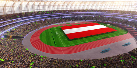 people hold Austria flag in stadium arena. field 3d photorealistic render illustrationの写真素材