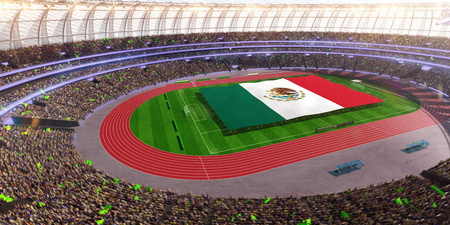 people hold Mexico flag in stadium arena. field 3d photorealistic render illustrationの写真素材