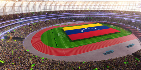 people hold Venezuela flag in stadium arena. field 3d photorealistic render illustrationの写真素材